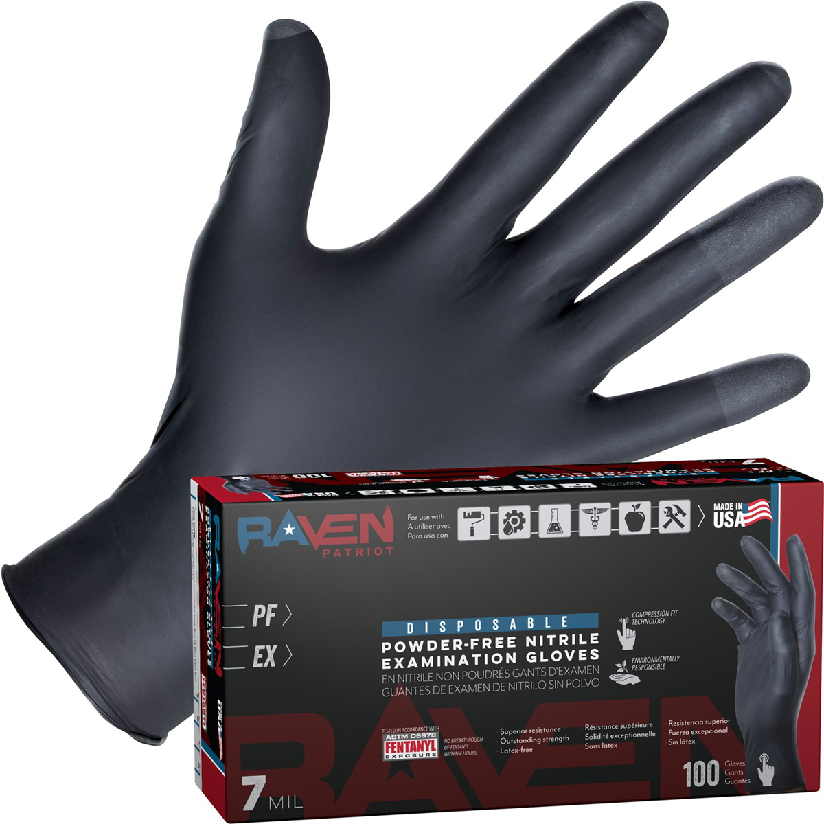 SAS Safety Raven Patriot Nitrile Gloves, 7Mil SM