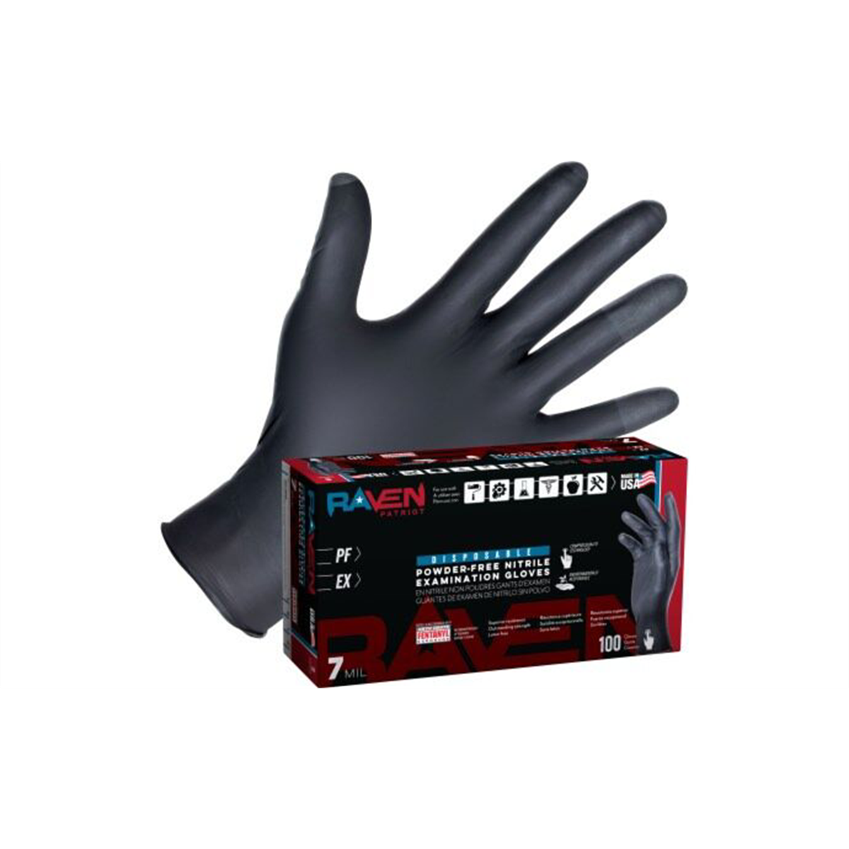 SAS Safety Raven Patriot Nitrile Gloves, 7Mil 2X
