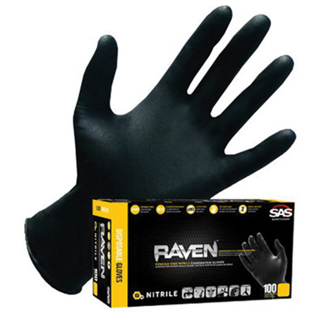 S.A.S. Survivair  Raven 66517-01 Extra Strength Disposable Gloves, Medium, Nitrile, Black