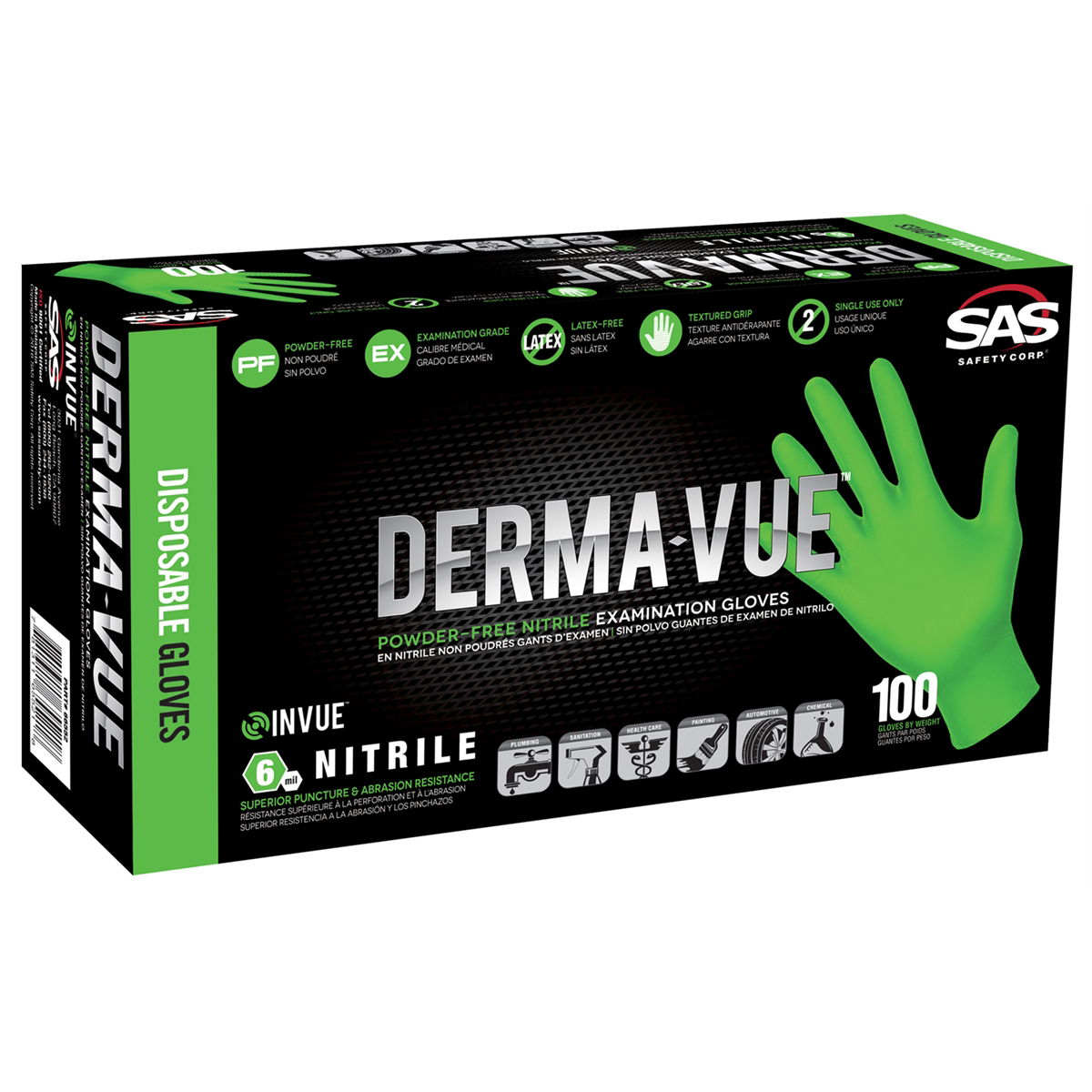 SAS Safety 100-pk of Extra Strength Hi-Viz Disp. Gloves, XXL