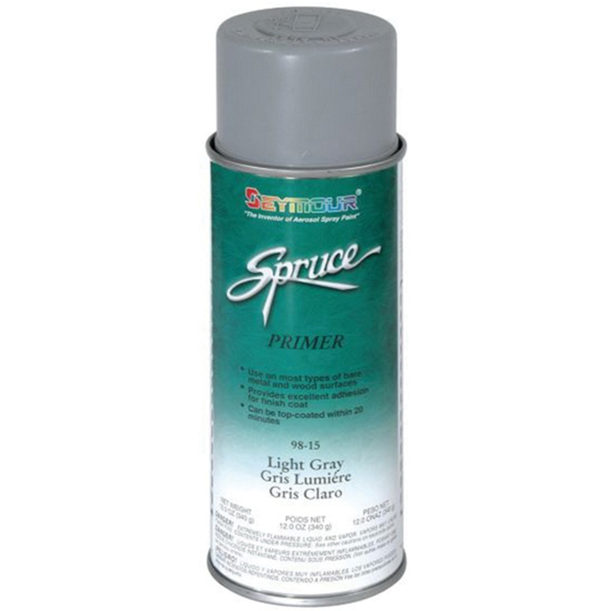 Seymour Spruce 98-15 Fast Dying Primer, 16 fl-oz Aerosol Can, Light Gray, 50.4% VOC, 15 sq-ft Coverage