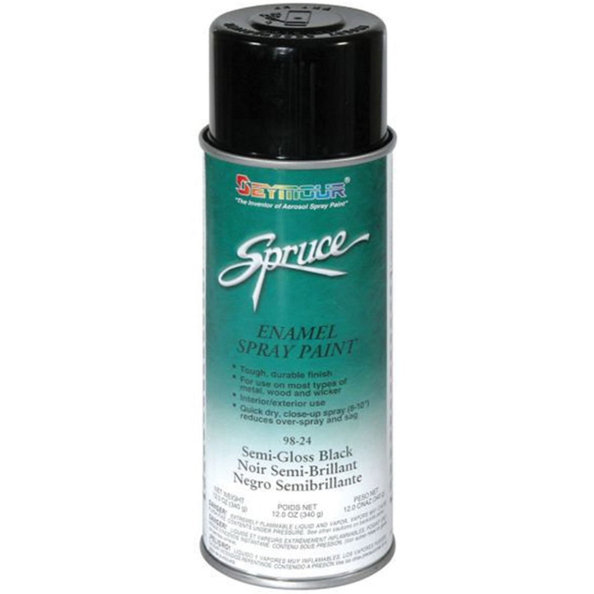 Seymour Spruce 98-24 Enamel Spray Paint, 16 fl-oz Aerosol Can, Black, 15 sq-ft Coverage