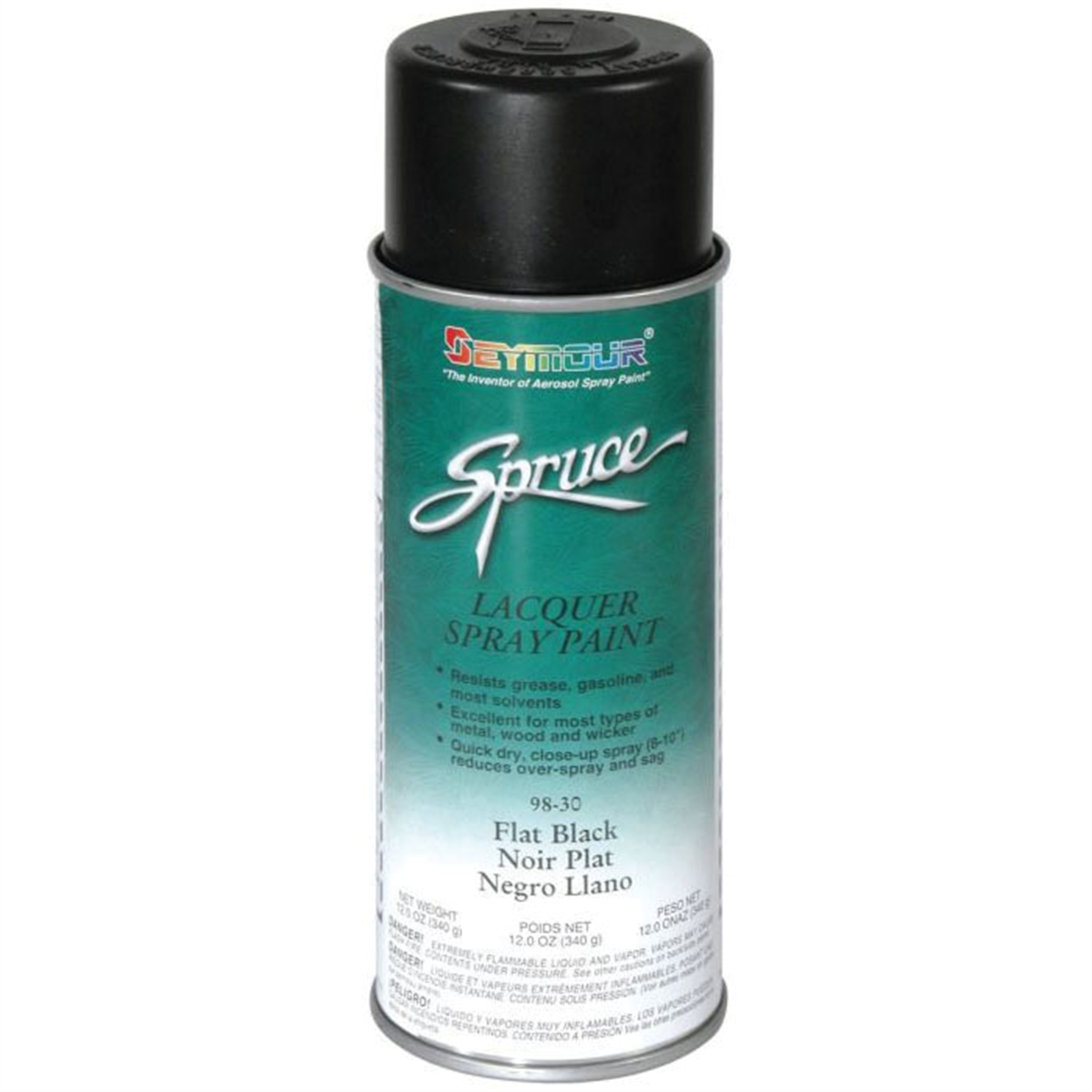 Seymour Spruce 98-30 Fast Drying Lacquer Spray Paint, 16 fl-oz Aerosol Can, Flat Black, 15 sq-ft Coverage