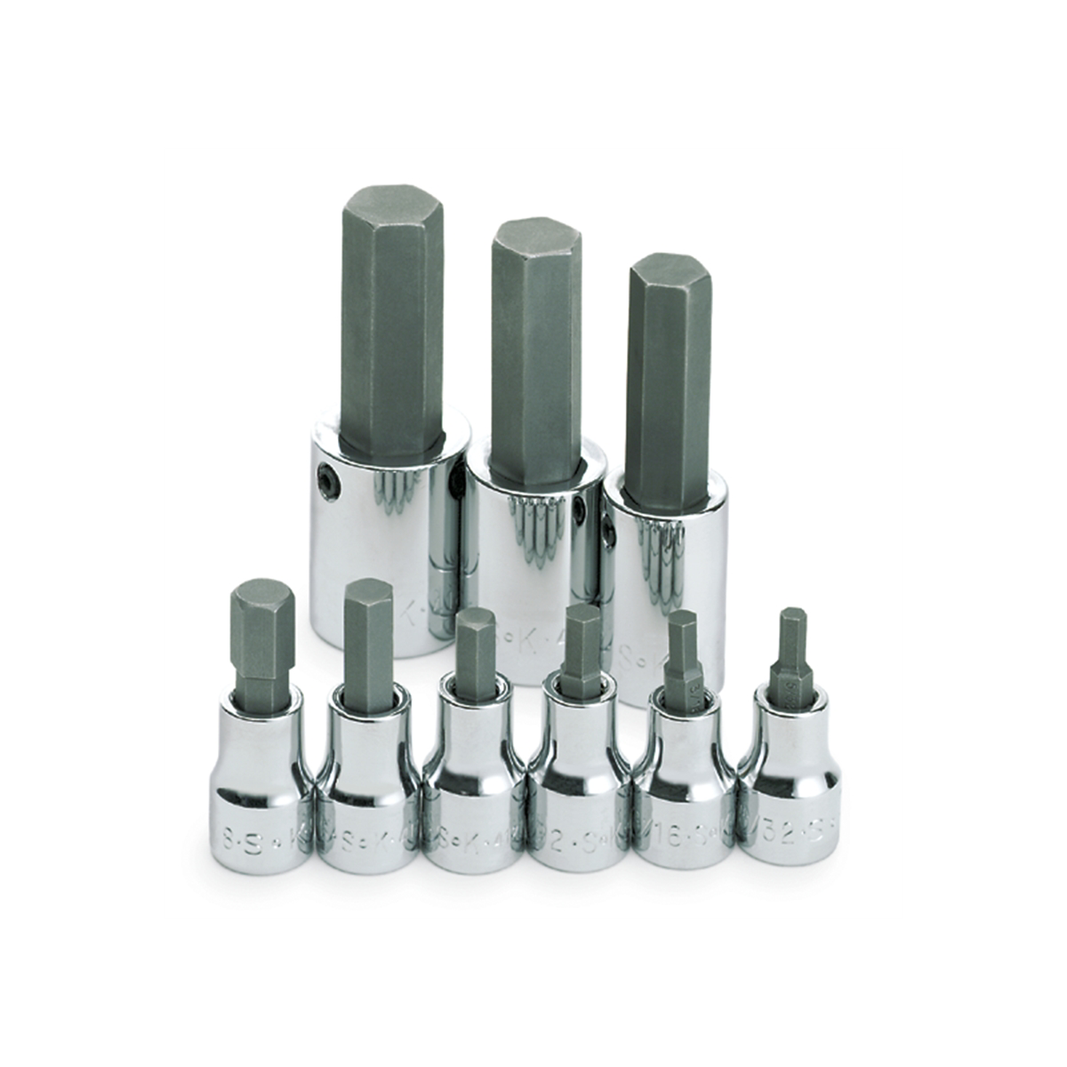 S K Hand Tools Socket Hex Bit Set 3/8in. Drive 9pc Sae