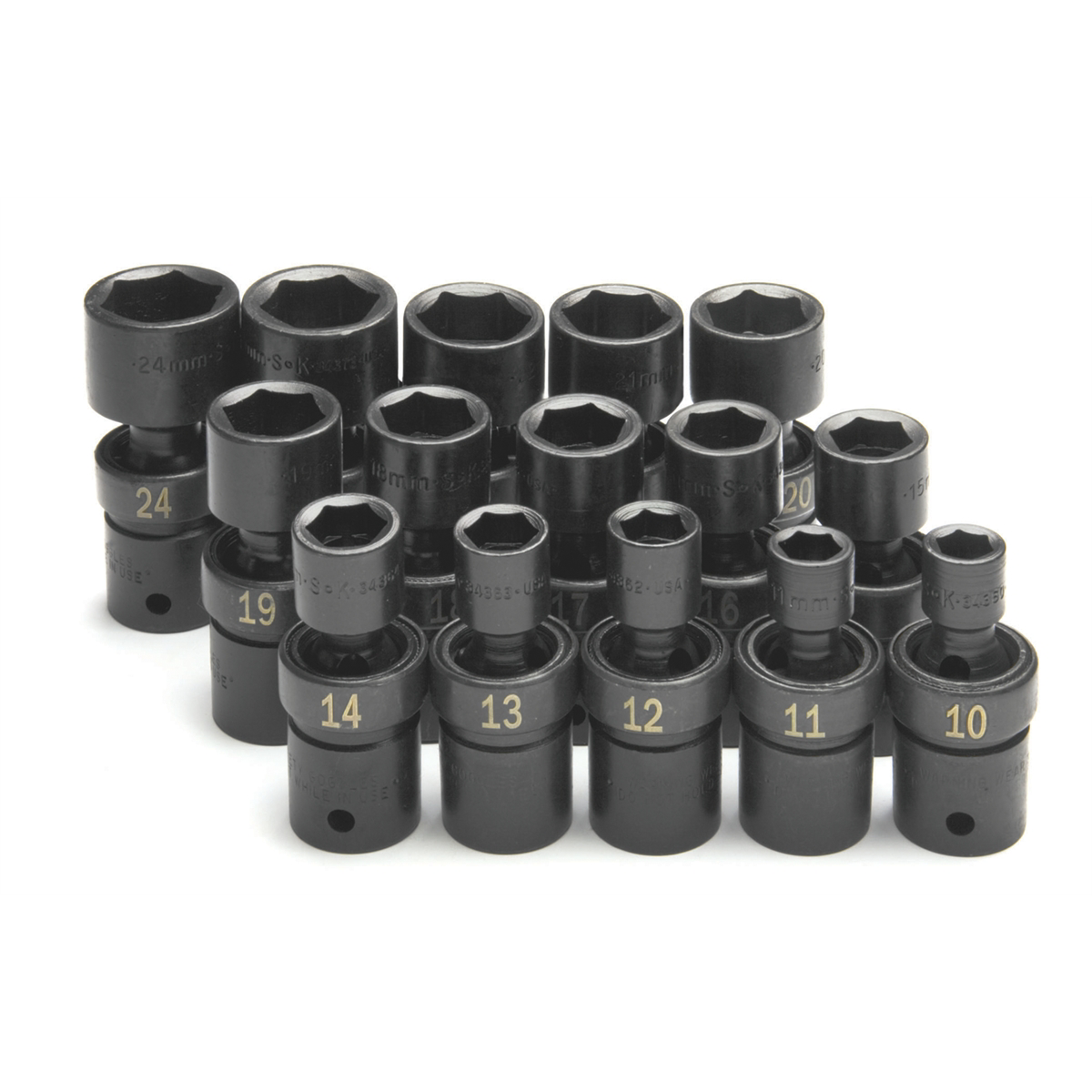 S K Hand Tools Socket Set Impact Flex 1/2in. Dr 15pc Met Std 6 Pt