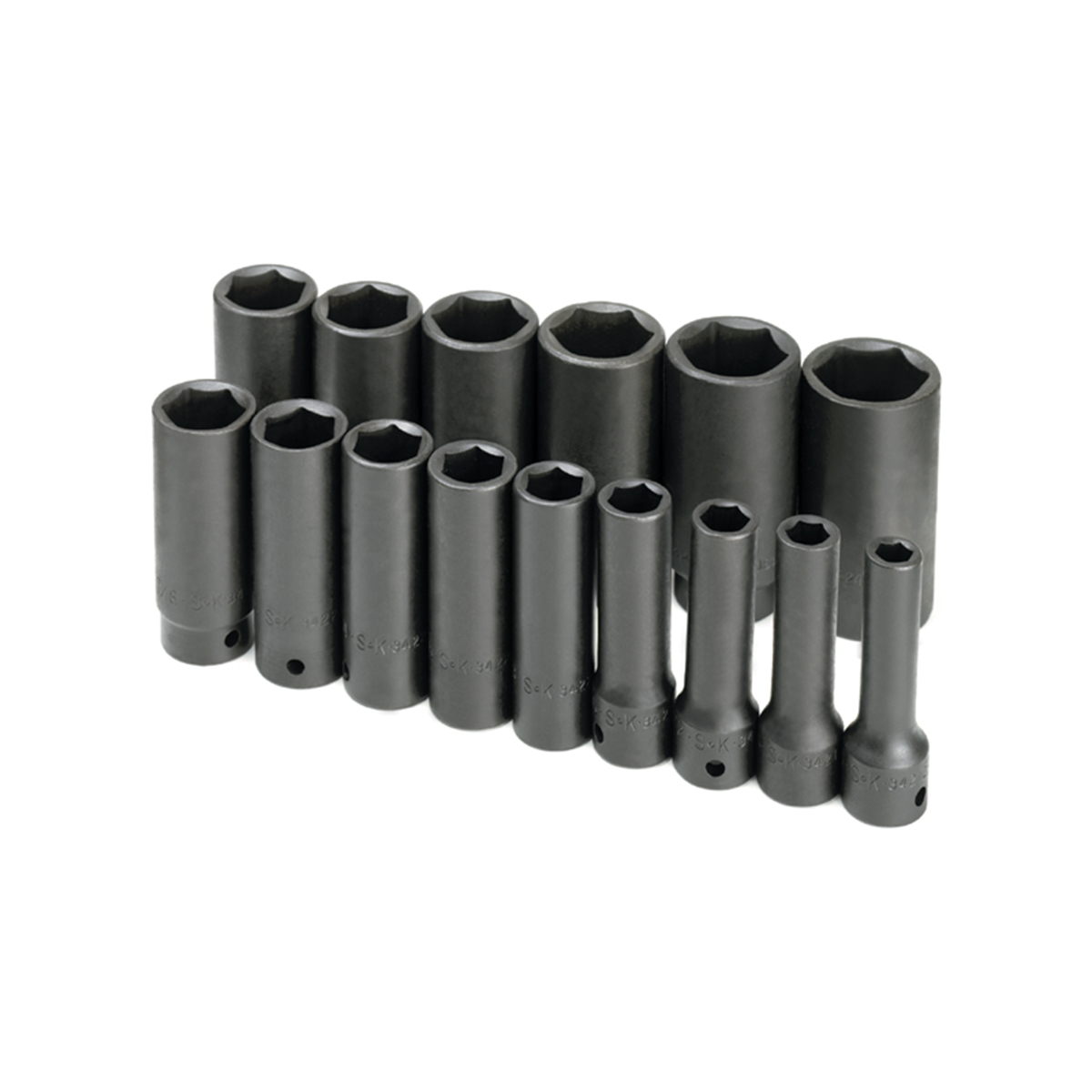 S K Hand Tools Socket Set Impact 1/2in. Drive 15pc Sae Deep 6 Pt