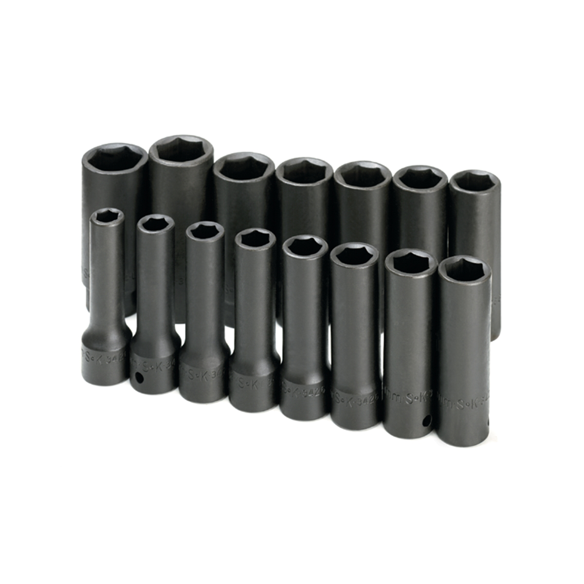 S K Hand Tools Socket Set Impact 1/2in. Drive 15pc Met Deep 6 Pt