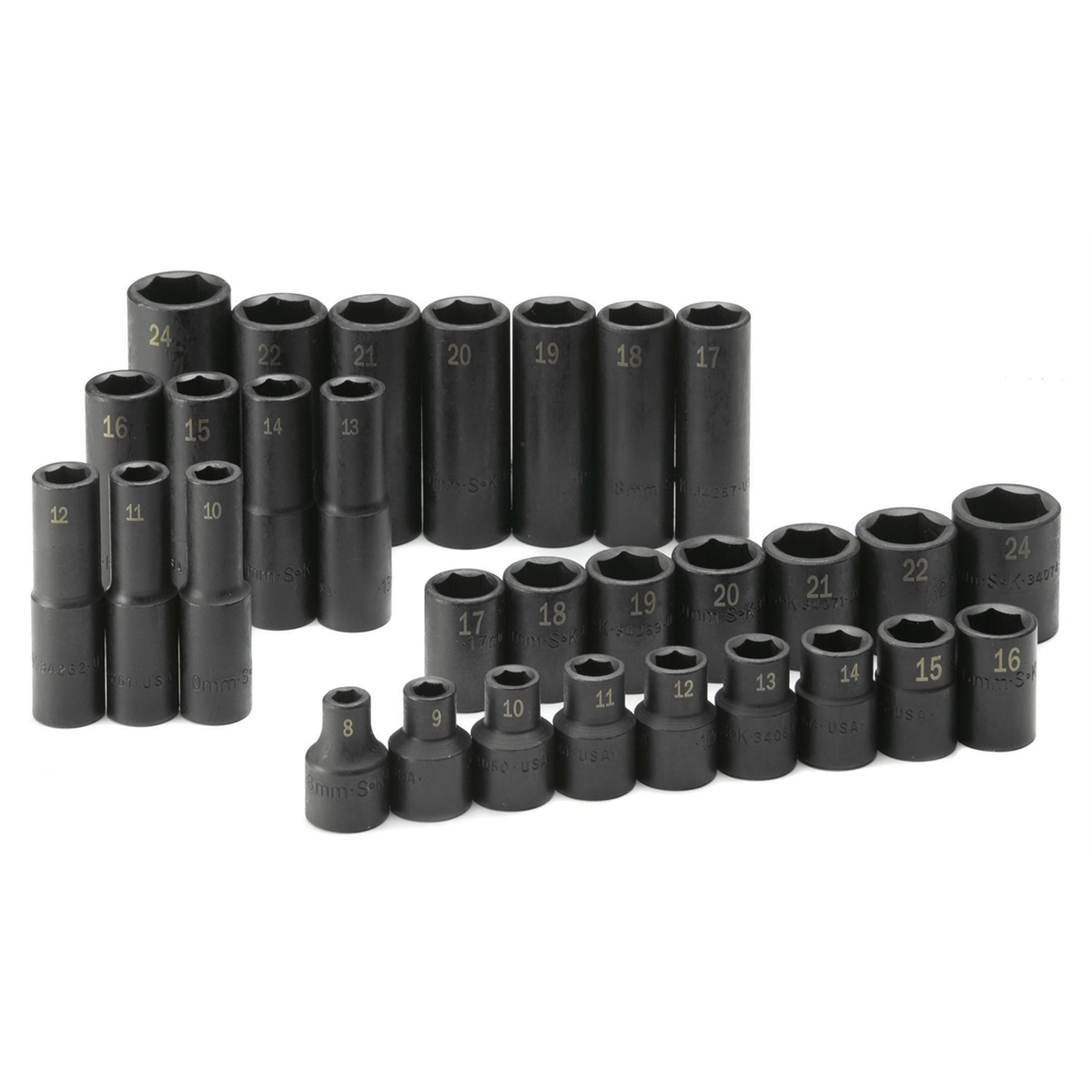 S K Hand Tools Soc Set Imp 1/2 Dr Metric 30pc Deep/std