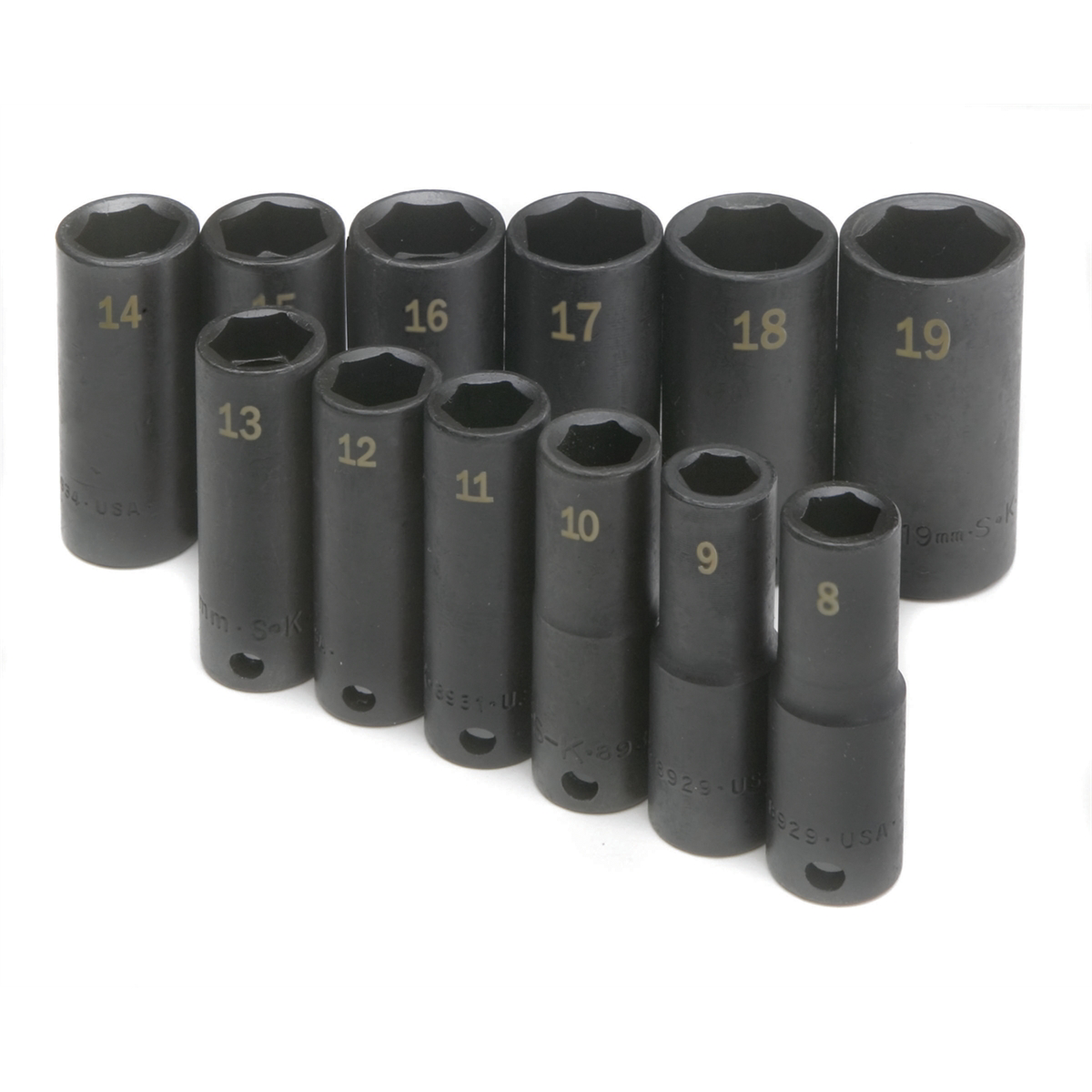 S K Hand Tools Socket Set Impact 3/8in. Drive 12pc Met Deep 6 Pt