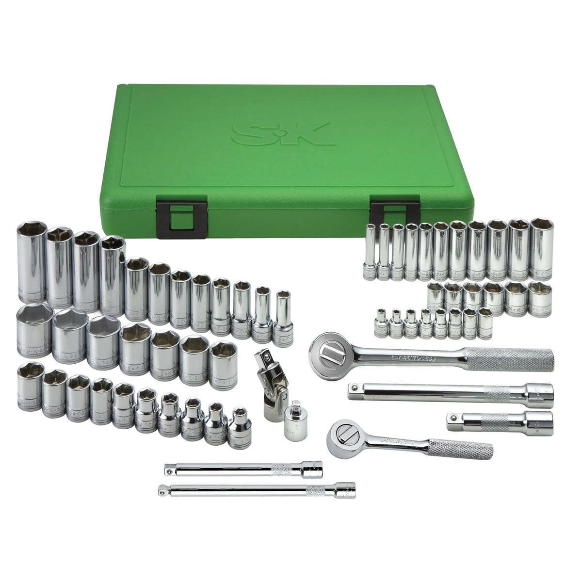 S K Hand Tools 62 Pc. 6pt Mric 1/4 & 3/8 Std & Deep Superkrome Set