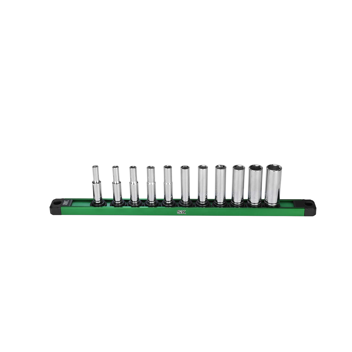 S K Hand Tools 1/4" Drive, 11 Piece, 6 Point, Deep, Sae Chrome Socket Set. Packaged On A Rail.