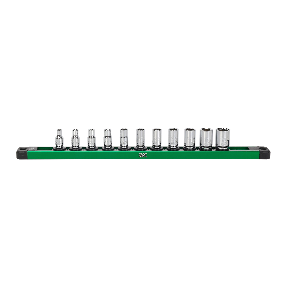 S K Hand Tools 1/4" Drive, 11 Piece, 6 Point, Shallow, Sae Chrome Socket Set. Packaged On A Rail
