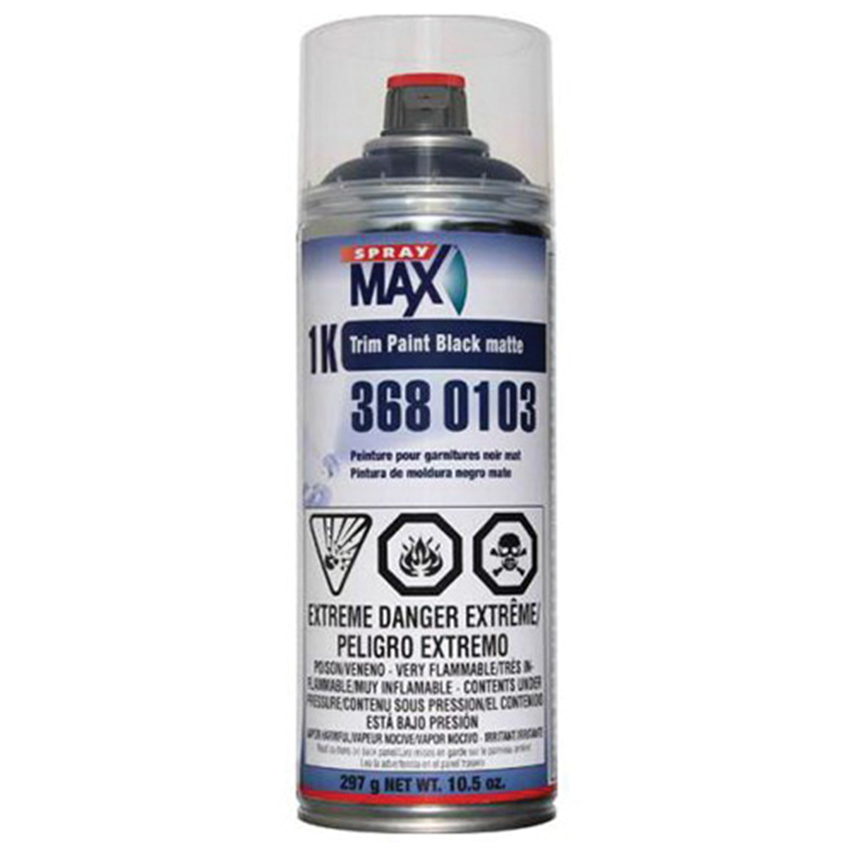 SprayMax 3680103 1K Trim Paint, 10.5 oz Aerosol Can, Matt Black, Liquid, 5.4 sq-ft Coverage