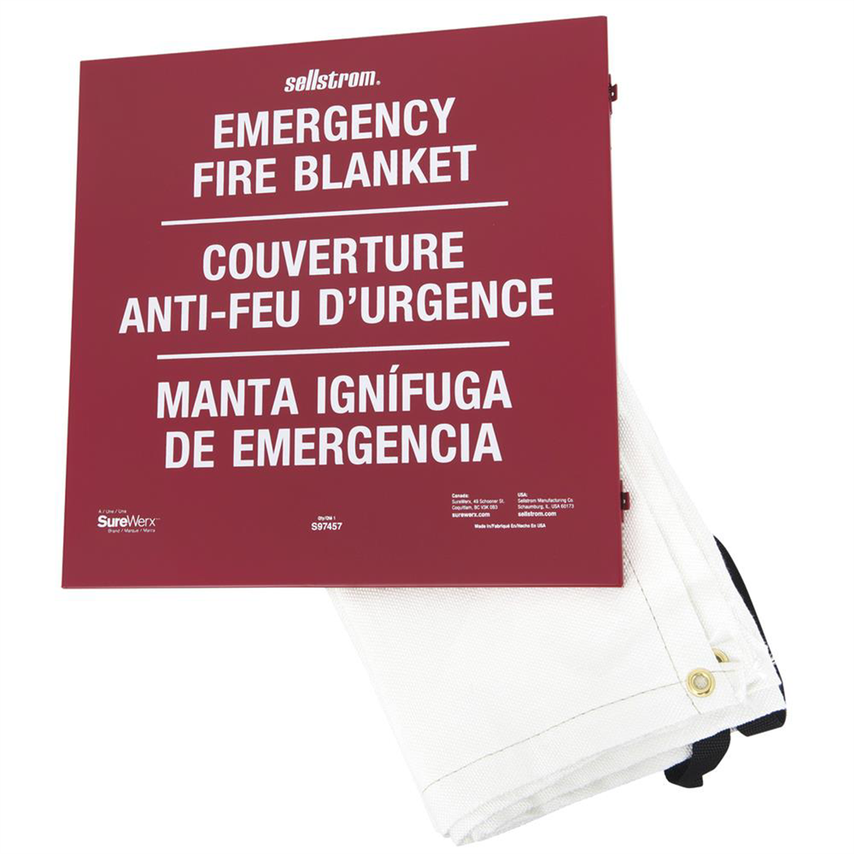 Sellstrom 100% Fiberglass High Temp Emergency Fire Blanket in Metal Storage Case