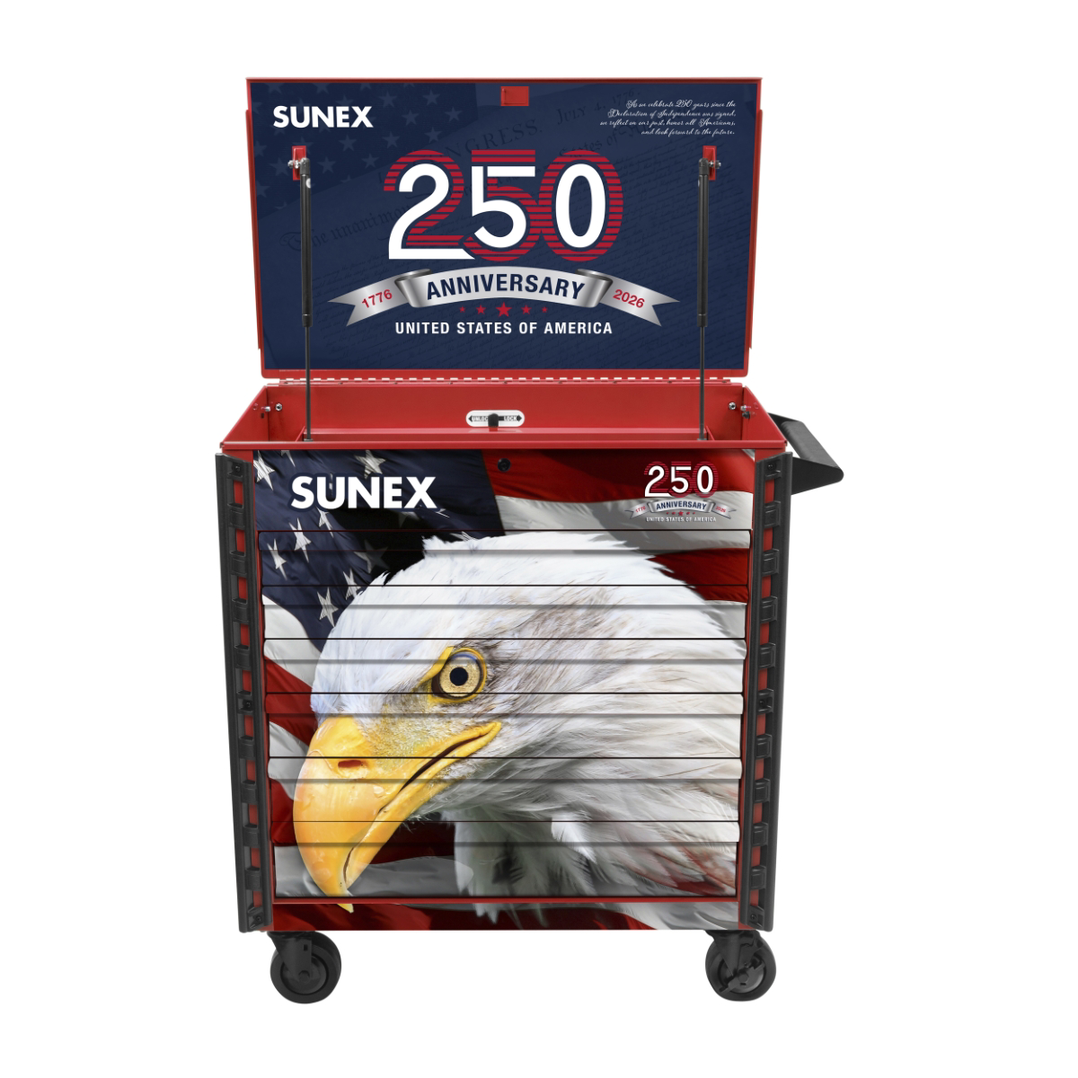 SUNEX Premium Full Drawer Service Cart - USA 250th Anniversary Limited Edition - Red Eagle Design