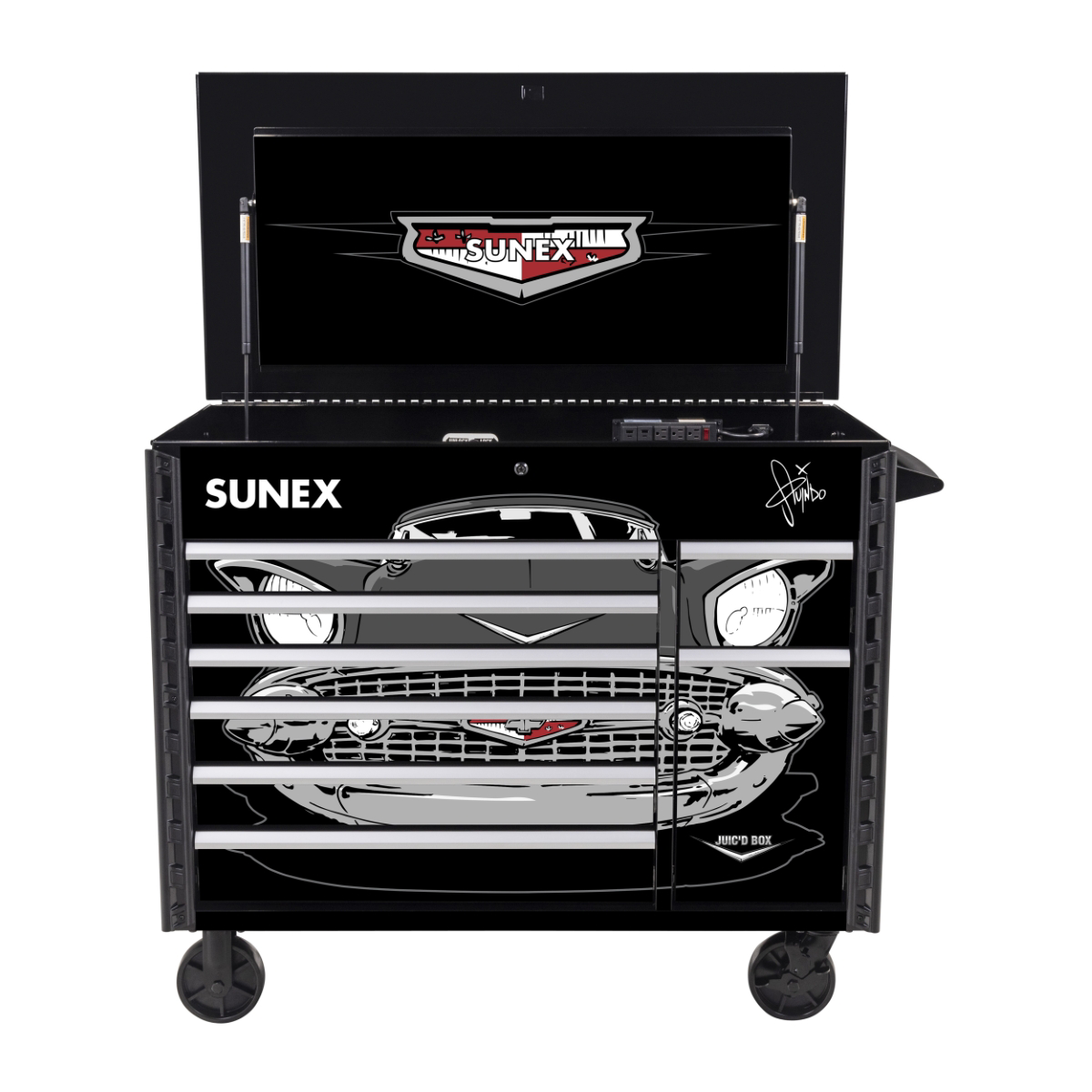 SUNEX Tony Squindo 57 Chevy Juic'd Box 50 Inch 7 Drawer Powered Cart - Black