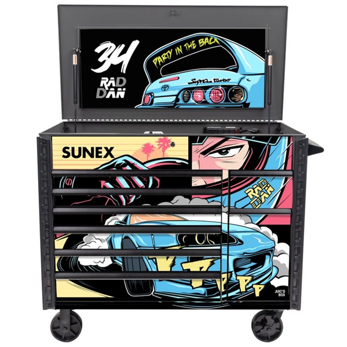 SUNEX TOOLS 50-inch Gray 7 Drawer Power Cart - Rad Dan