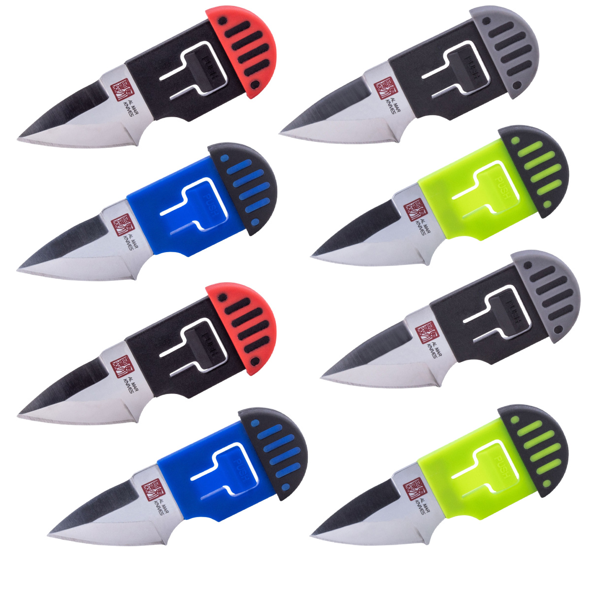 SUNEX Al Mar Stringer D2 Wedge Blade Keychain Knife in Giftable Boxes Bundle - Red, Blue, Green, Black - 8 Knives