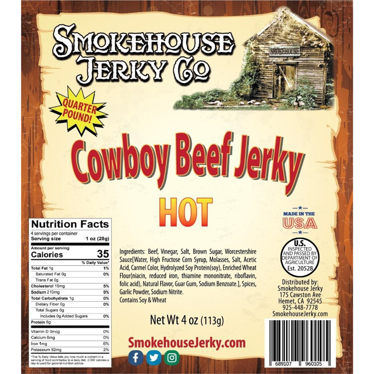 Tender Heifer Snack Co. Hot Cowboy Cut Beef Jerky - 4 Ounce