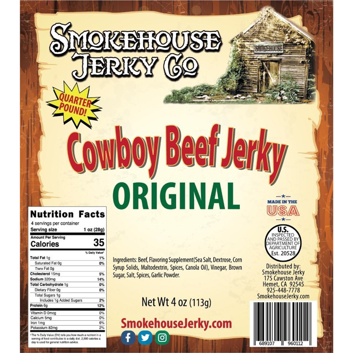 Tender Heifer Snack Co. Original Cowboy Cut Beef Jerky - 4 Ounce