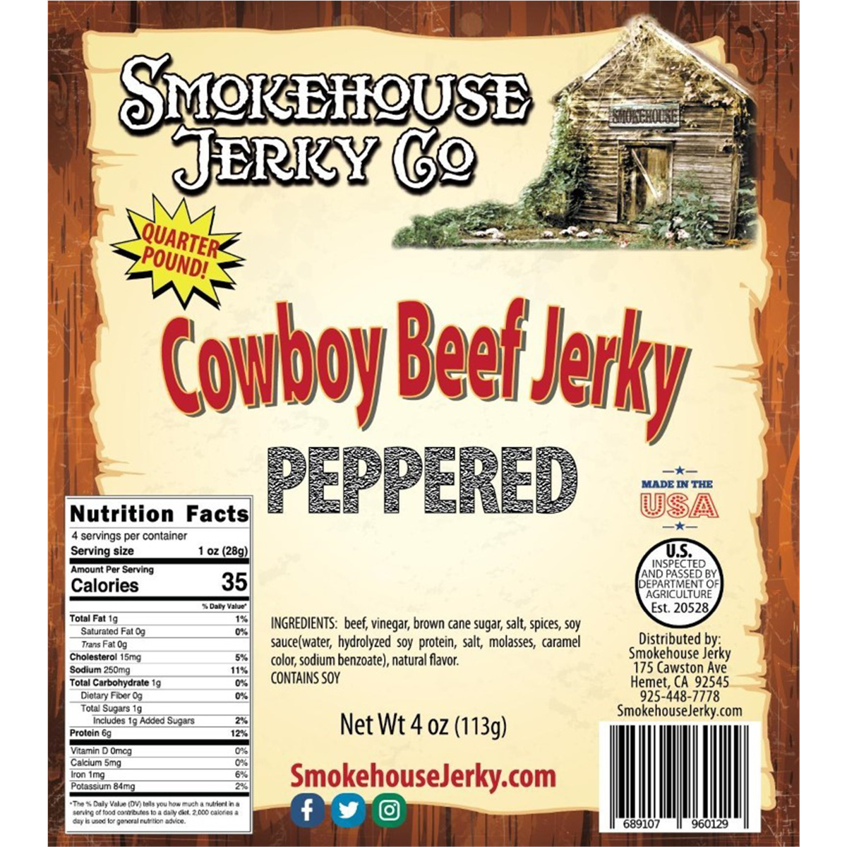 Tender Heifer Snack Co. Peppered Cowboy Cut Beef Jerky - 4 Ounce