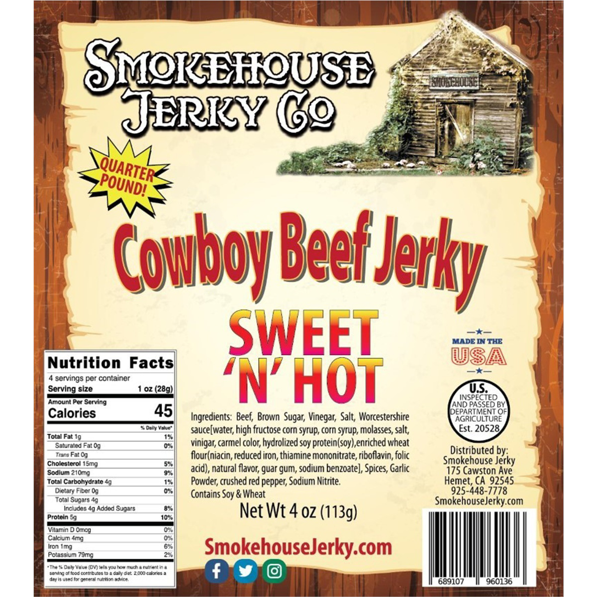Tender Heifer Snack Co. Sweet and Hot Cowboy Cut Beef Jerky - 4 Ounce