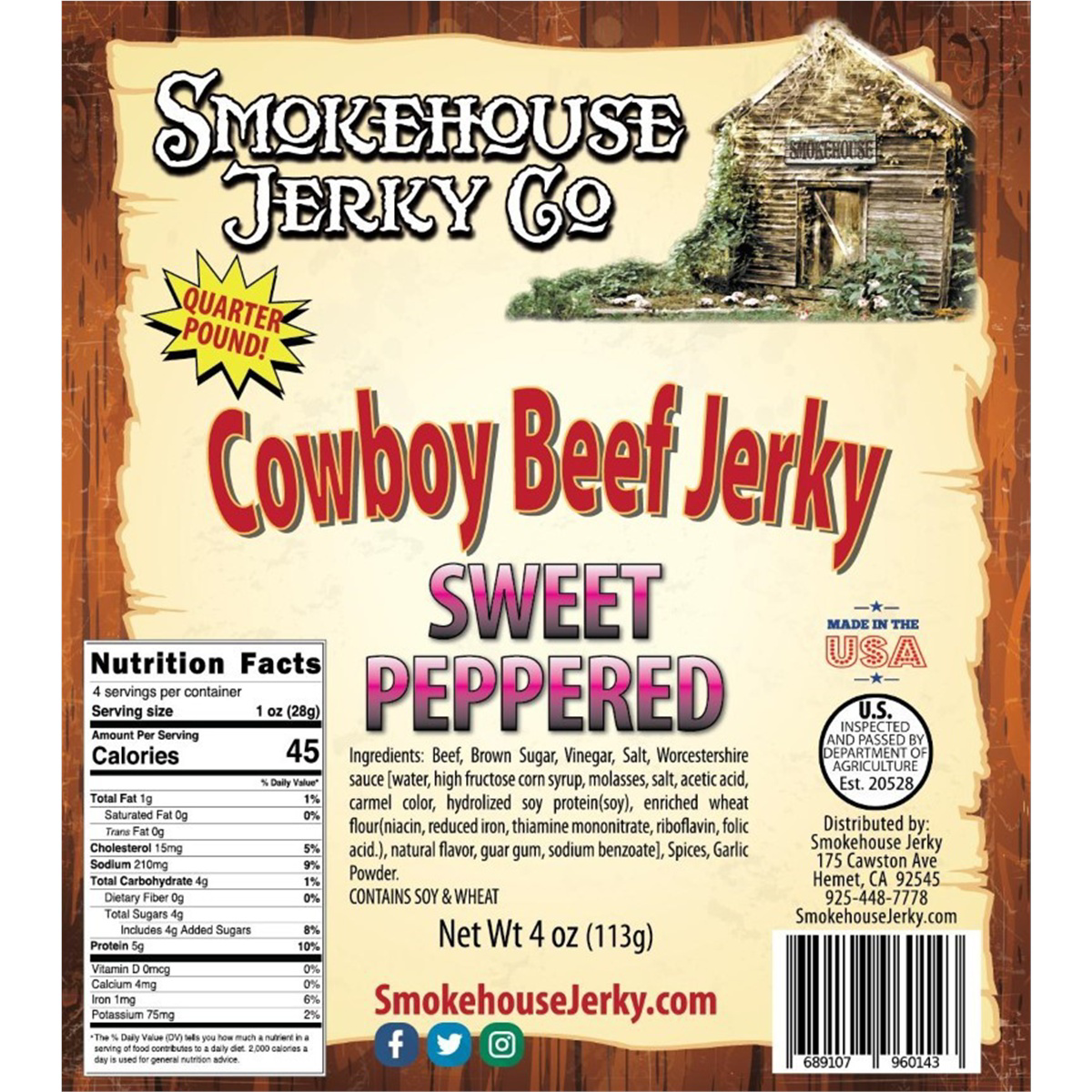 Tender Heifer Snack Co. Sweet Peppered Cowboy Cut Beef Jerky - 4 Ounce