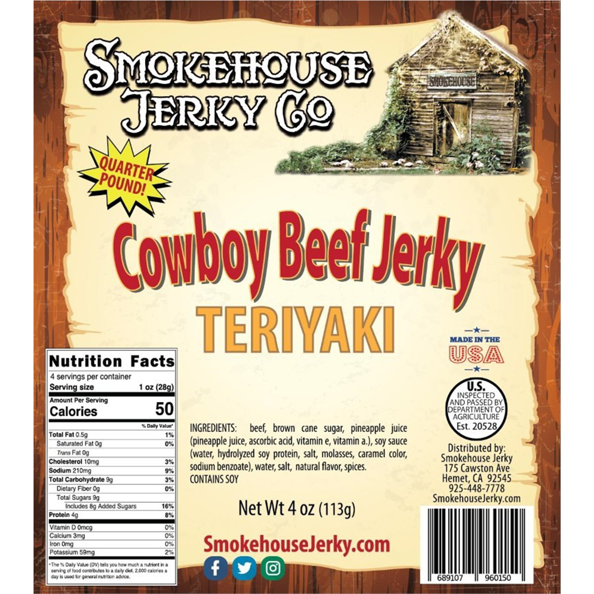 Tender Heifer Snack Co. Teriyaki Cowboy Cut Beef Jerky - 4 Ounce