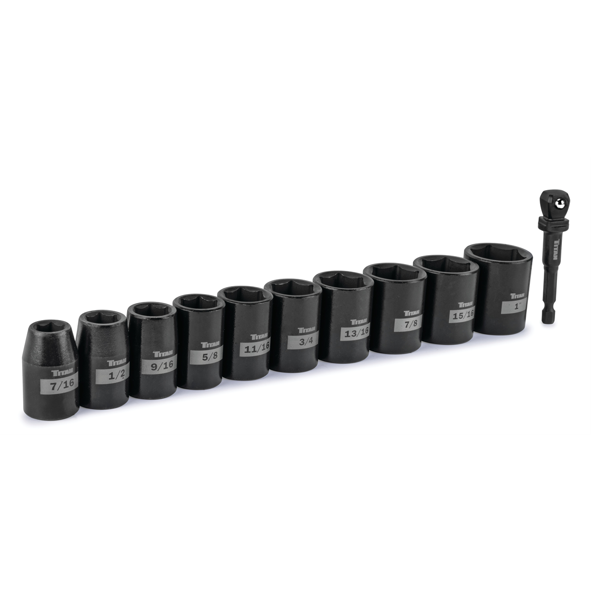 Titan 11 Piece 1/2 Inch Drive 6 Point SAE Standard Impact Socket Set