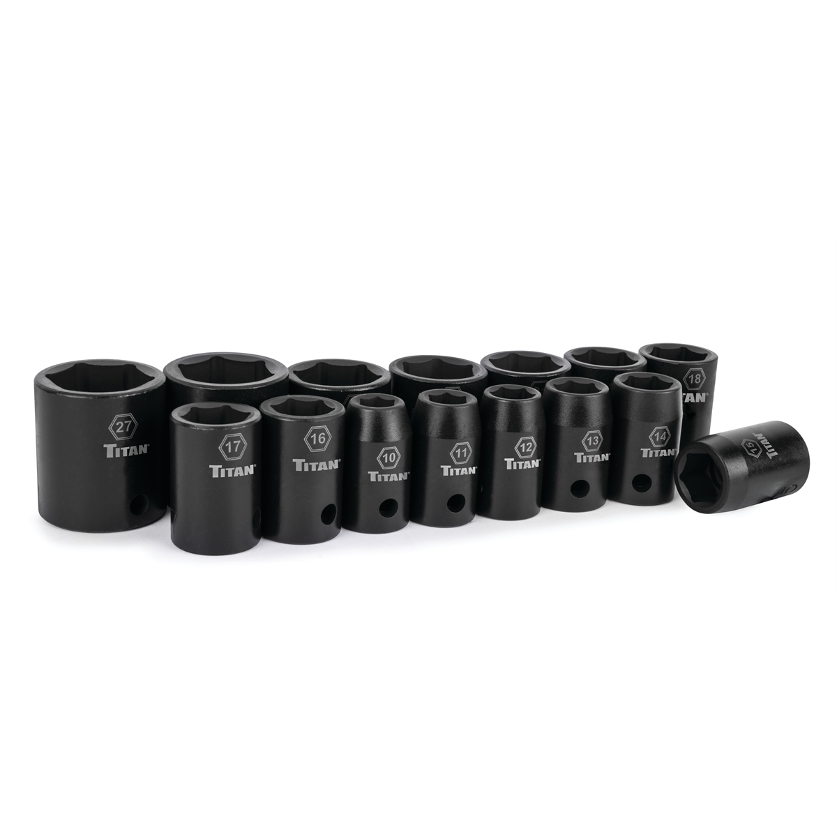 Titan 15 Piece 1/2 Inch Drive 6 Point Metric Standard Impact Socket Set