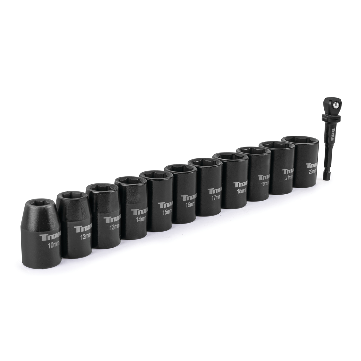 Titan 12 Piece 1/2 Inch Drive 6 Point Metric Standard Impact Socket Set