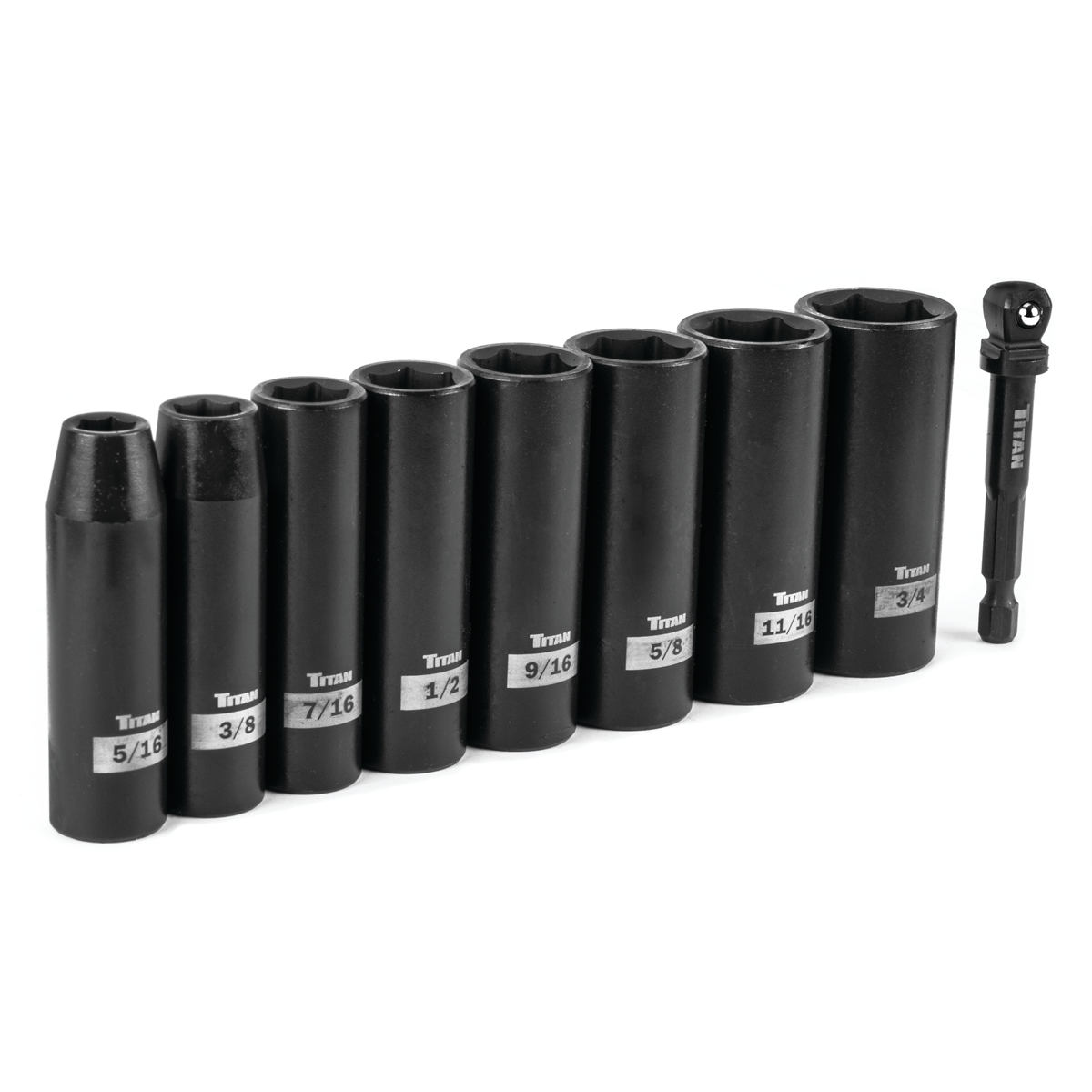 Titan 9 Piece 3/8 Inch Drive SAE 6 Point Deep Impact Socket Set