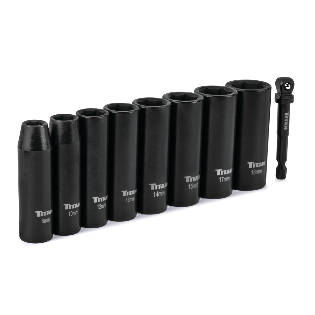 Titan 9 Piece 3/8 Inch Drive Metric 6 Point Deep Impact Socket Set