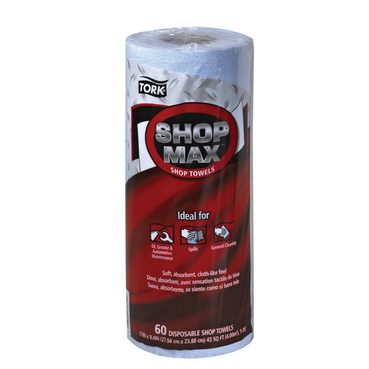 Tork Molnlycke ShopMax 450360 Dry Wipe Towel Roll, 47 ft L x 11 in W Roll, 30, Paper, Blue, 1 Plys