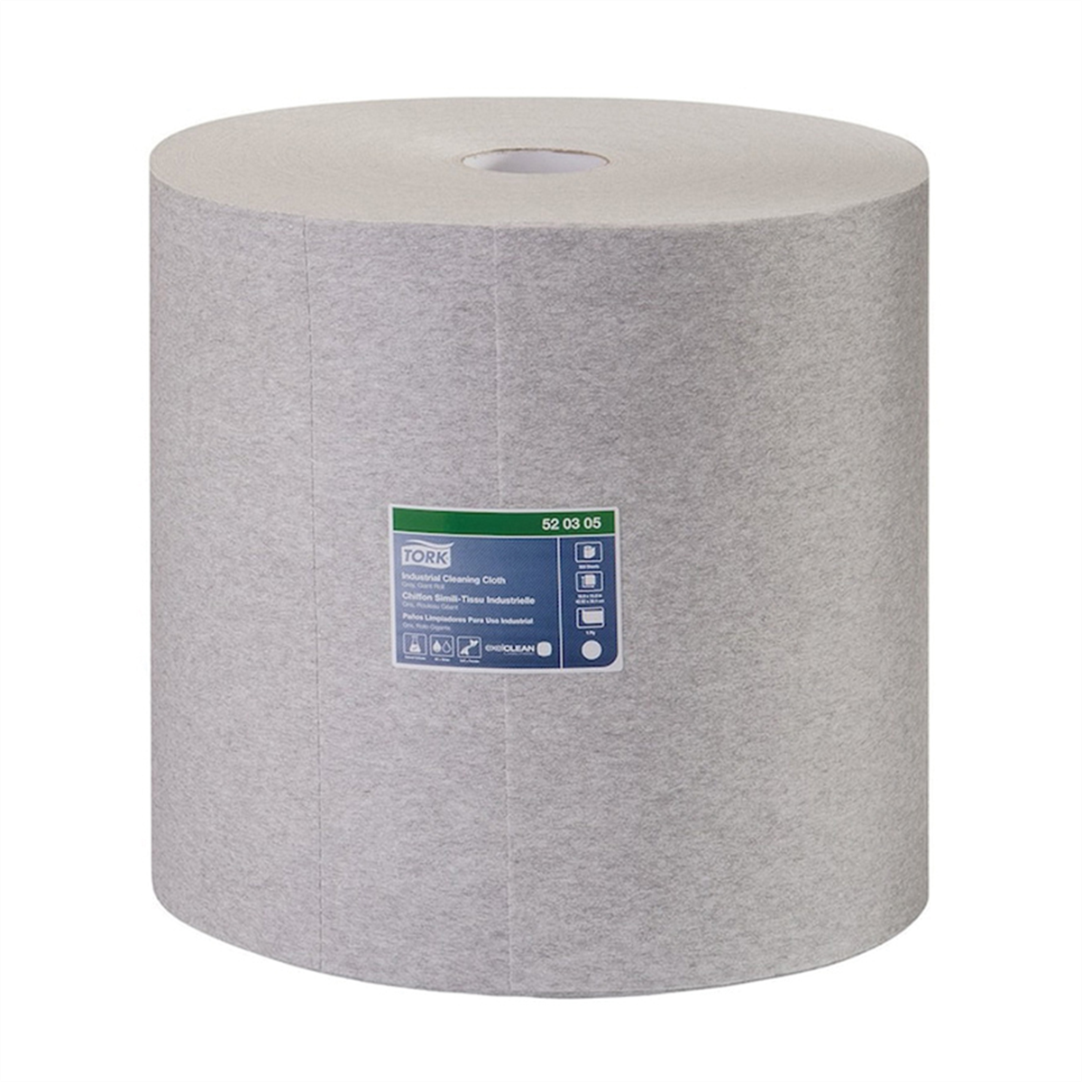 Tork Molnlycke 520305 Giant Roll Industrial Cleaning Cloth, 15 in Dia x 1163.75 ft L x 12.6 in W Roll, 1050, Paper, Gray