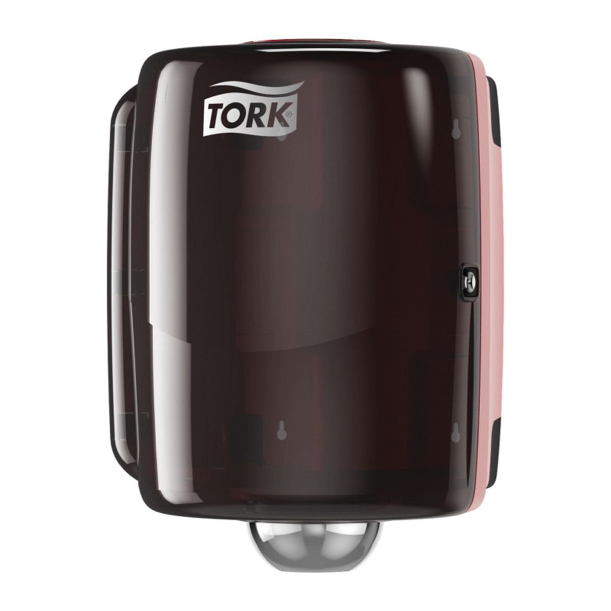 Tork Molnlycke 653028 Maxi Centerfeed Dispenser, 11.9 in L x 17.6 in H x 12.9 in W, Plastic, Red/Smoke