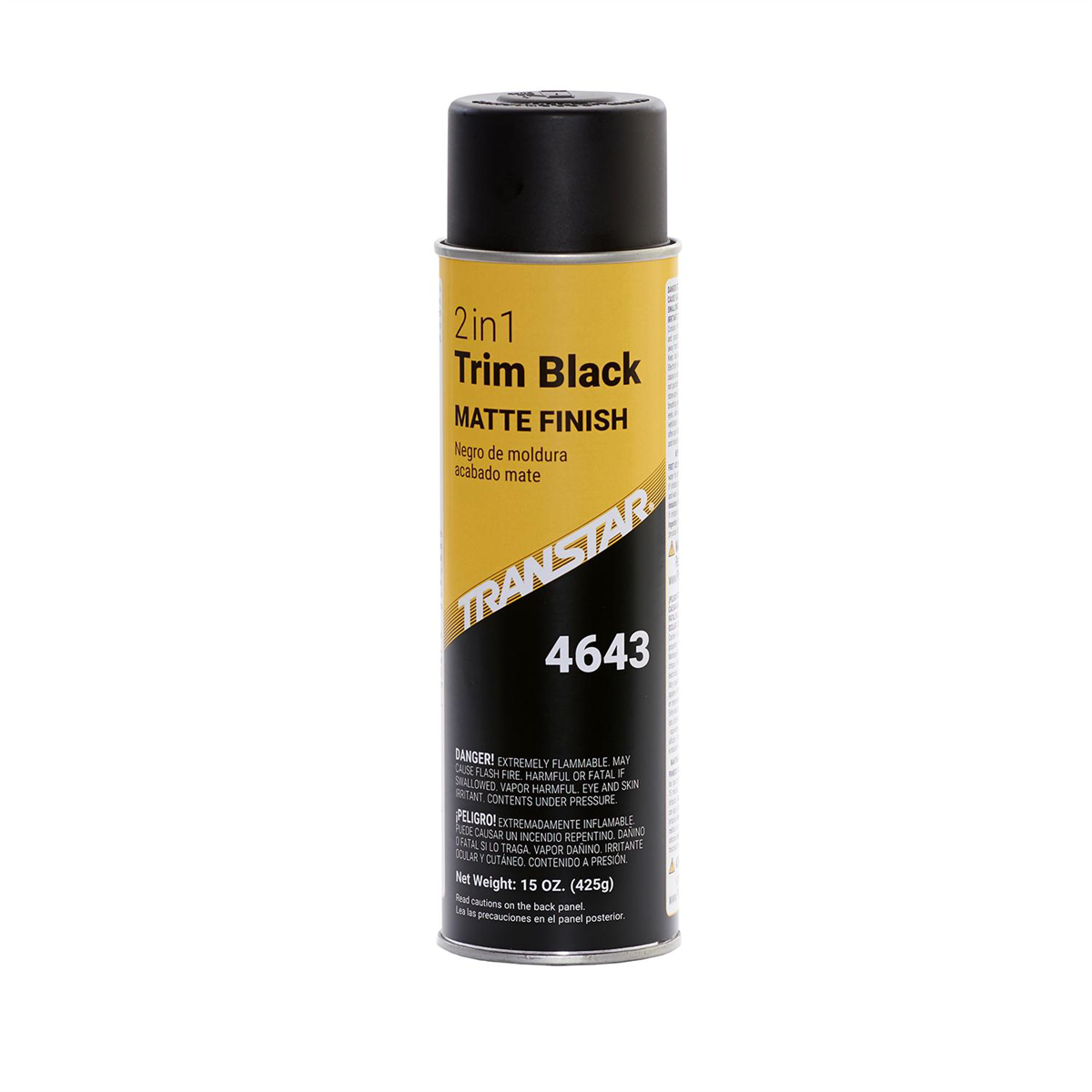 Transtar Autobody Products 4643 2-in-1 Trim Paint Aerosol Can - 16 oz Net Weight - Matte Black