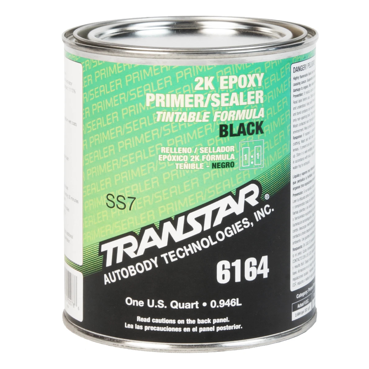 Transtar Autobody Products 6164 - 2K Epoxy Primer Sealer/Groundcoat - 1 qt Can - Black - 1:1:10 Mixing - 520 sq-ft/ Gallon at 1 mil Coverage