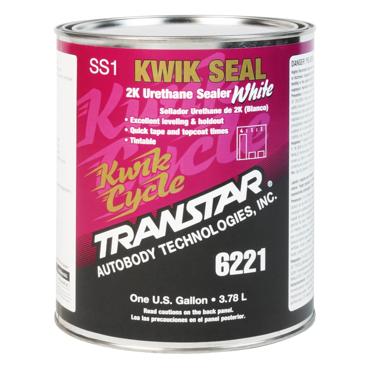 Transtar Autobody Products 6221 - Kwik Seal 2K Urethane Sealer - 1 Gallon Can - White - 4:1:1 Mixing - 560 sq-ft/ Gallon at 1 mil Coverage