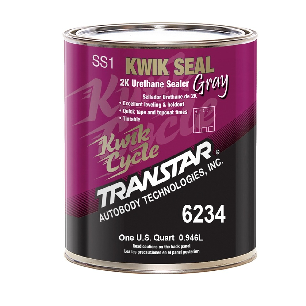 Transtar Autobody Products 6234 - Kwik Seal 2K Urethane Sealer - 1 qt Can - Gray - 4:1:1 Mixing - 560 sq-ft/ Gallon at 1 mil Coverage