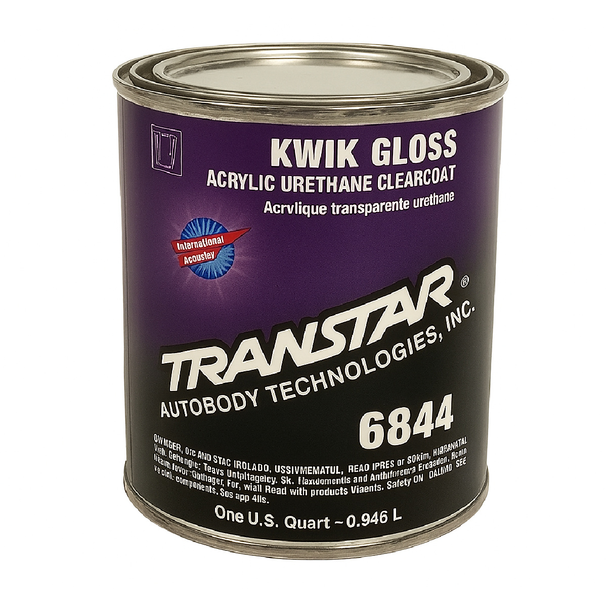 Transtar Autobody Products 6844 - Kwik Acrylic Urethane Clearcoat - 1 qt Can - Gloss - 4:1 Mixing