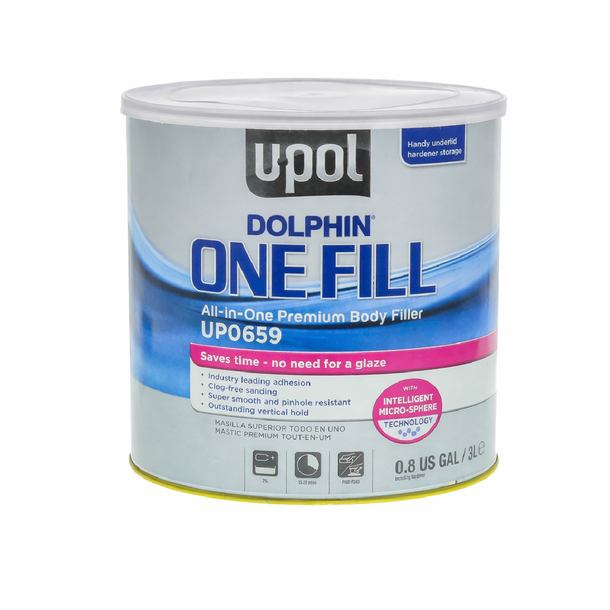 U Pol Products DOLPHIN UP0659 Premium All-In-One Body Filler, 1 gal Tin, Off-White, Paste