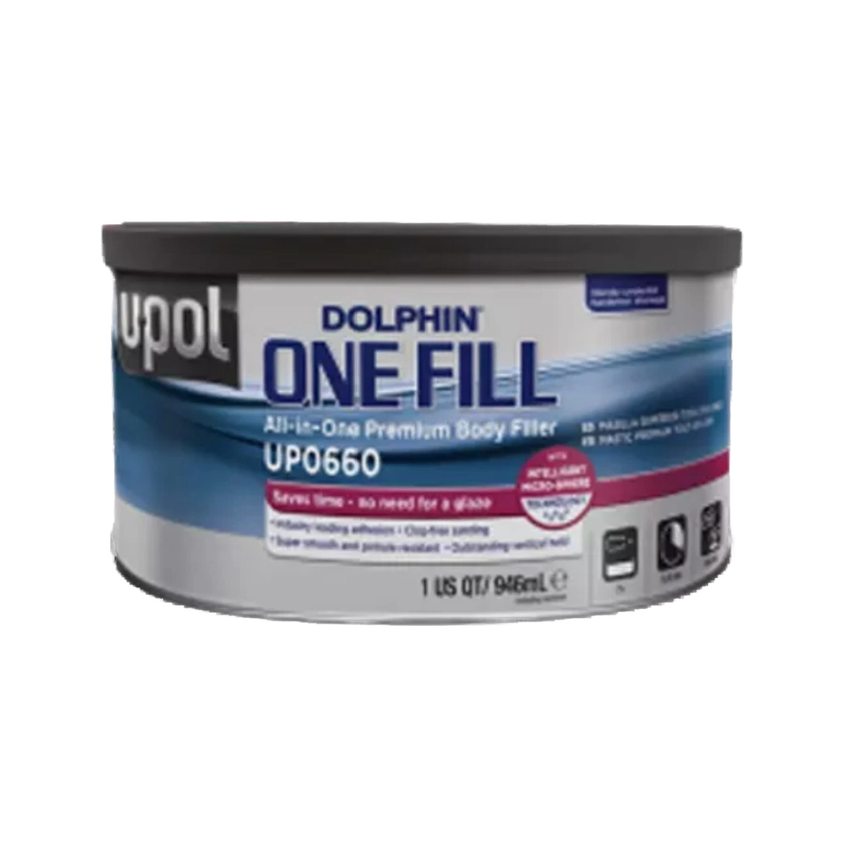U Pol Products Dolphin UP0660 Premium All-In-One Body Filler - 1 quart Tin - Off-White Paste