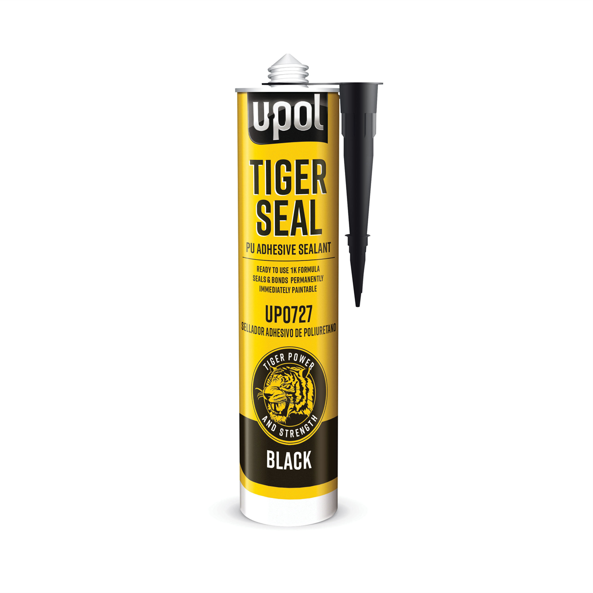 U Pol Products TIGER SEAL UP0727 1-Component Sealant, 310 mL Cartridge, Paste, Black, 30 min Application