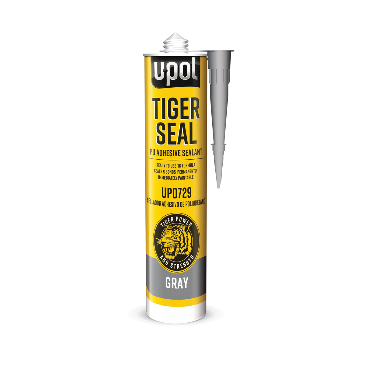 U Pol Products TIGER SEAL UP0729 1-Component Sealant, 310 mL Cartridge, Paste, Gray, 30 min Application, 24 hr Curing