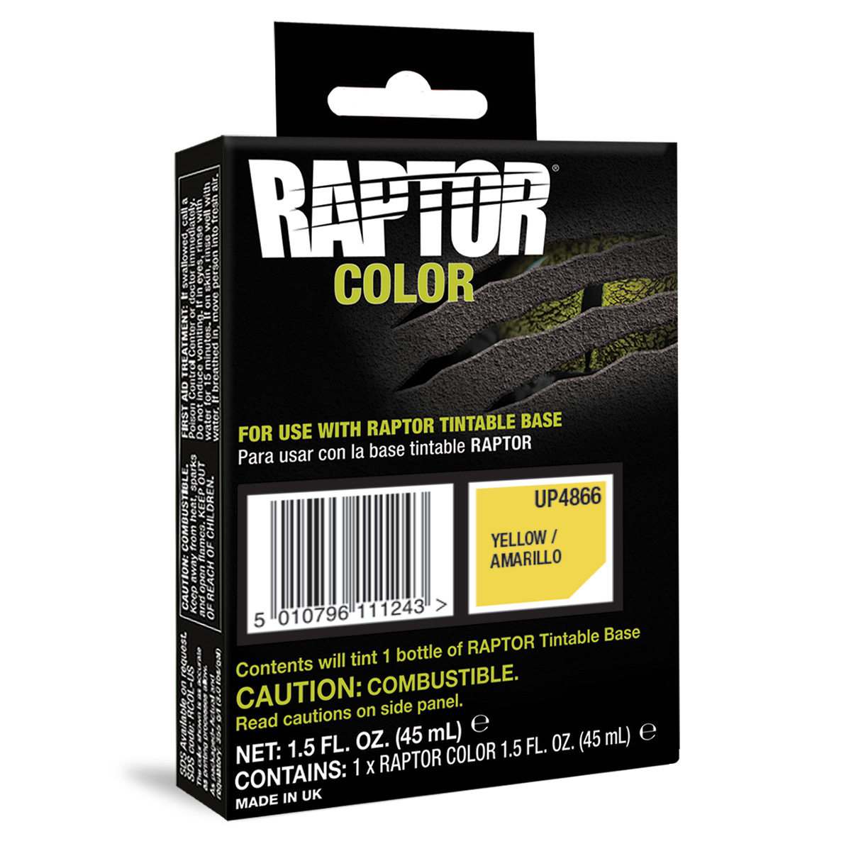U Pol Products RAPTOR UP4866 Raptor Color, 1.5 fl-oz Pouch, Yellow, 3:1 Mixing, 30 sq-ft Coverage, 5 to 7 days Curing