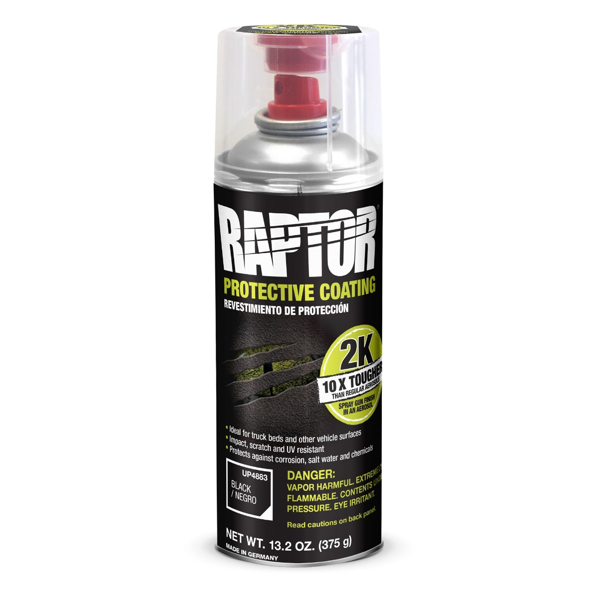 U Pol Products RAPTOR UP4883 2K Bedliner Aerosol, 13.2 oz Aerosol Can, Black, 14.5 square feet Coverage, 5 to 7 Days Curing