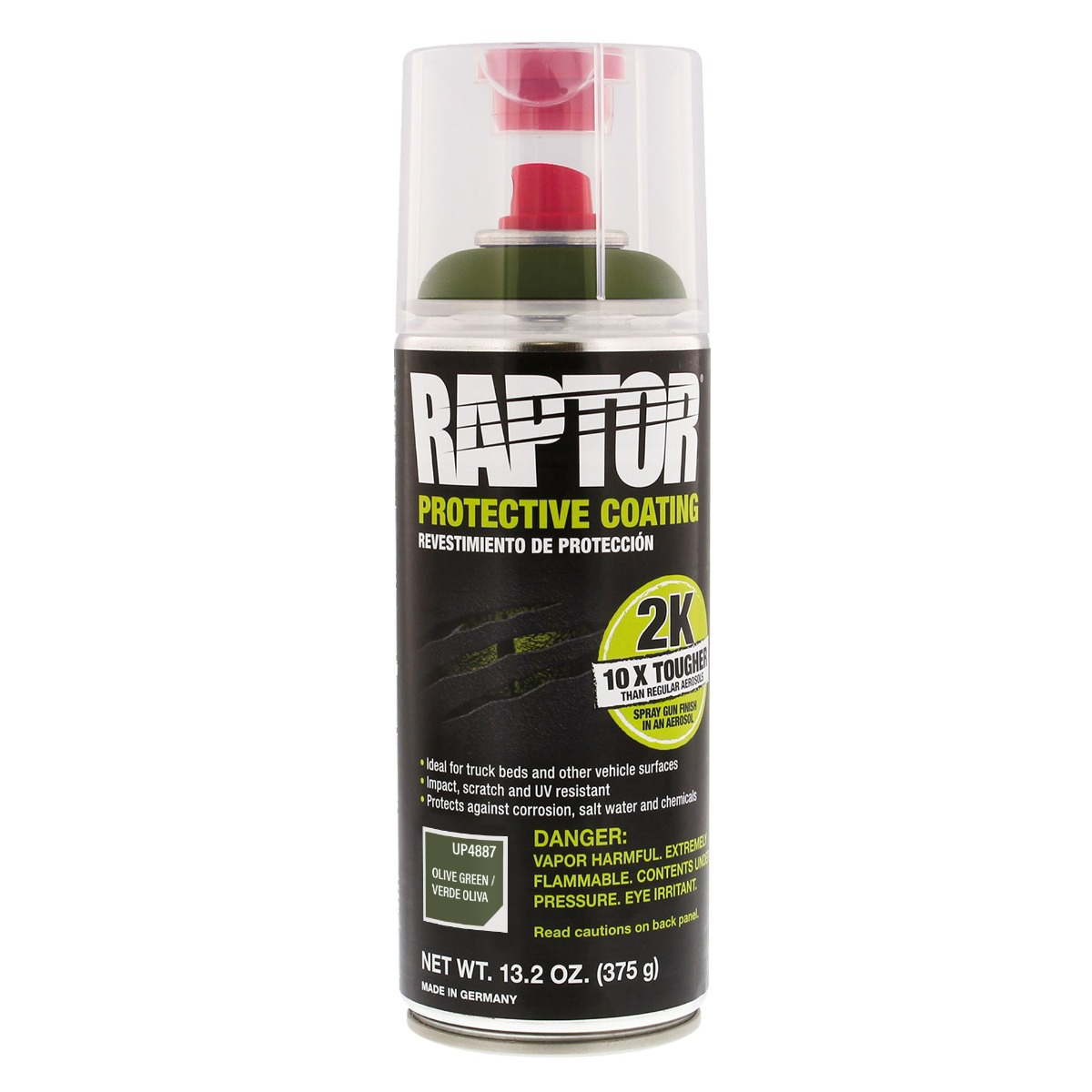 U Pol Products RAPTOR UP4887 2K Bedliner Aerosol, 13.2 oz Aerosol Can, Olive Green, 14.5 sq-ft Coverage
