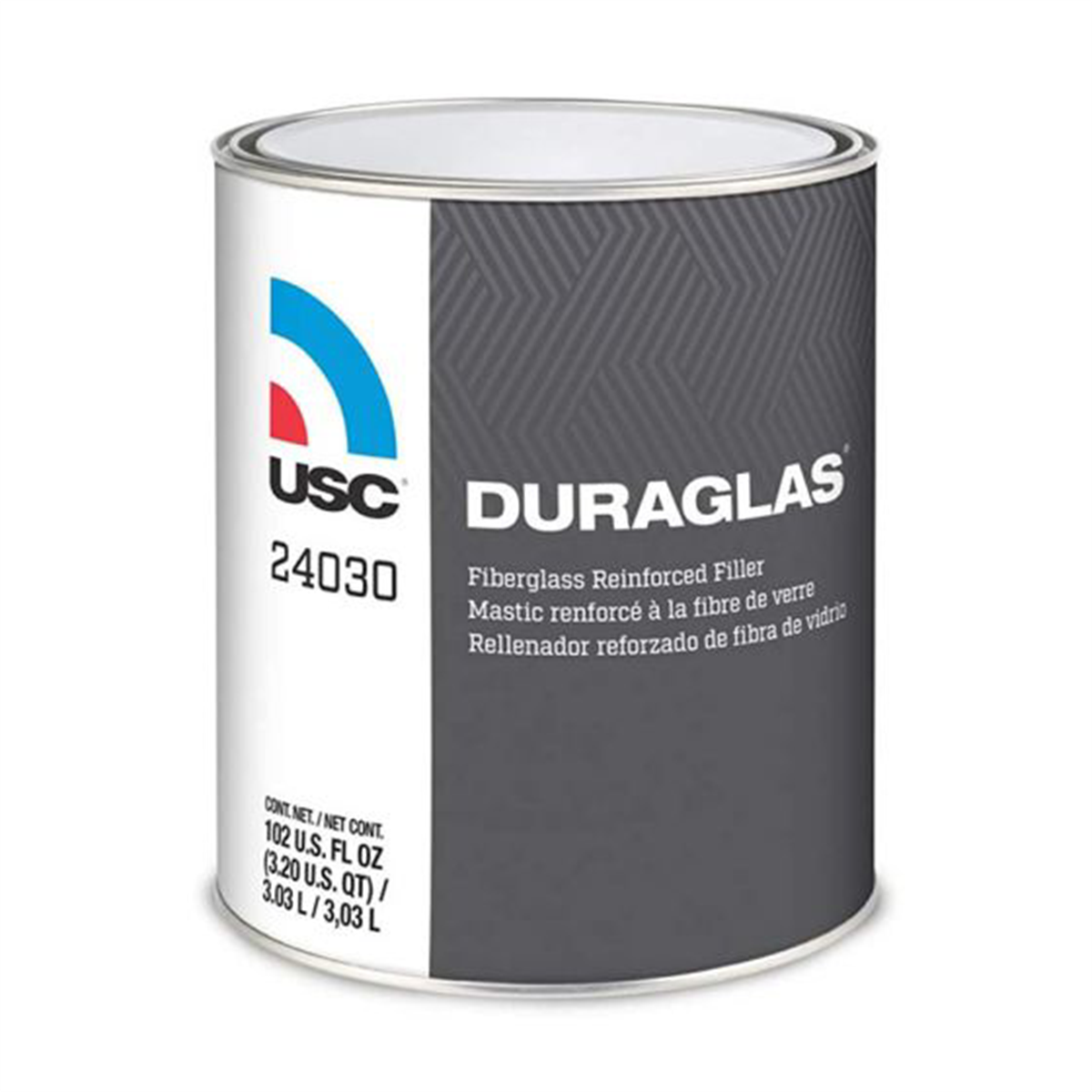 Us Chemical Duraglas 24030 Short Strand Fiberglass Filler, 3.2 Qts Can, Dark Green, Solid, Short Strand