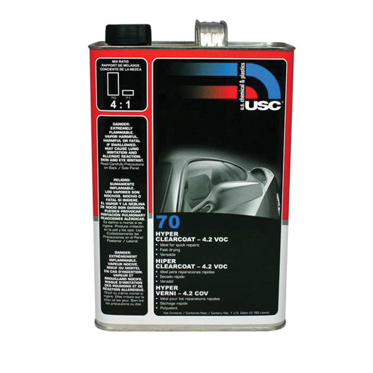 US Chemical 70-1 70 High-Build Hyper Clear Coat, 1 gal, 4:1 Mixing